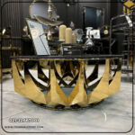 میز سنگی آسا جلو مبلی پایه استیل طلایی